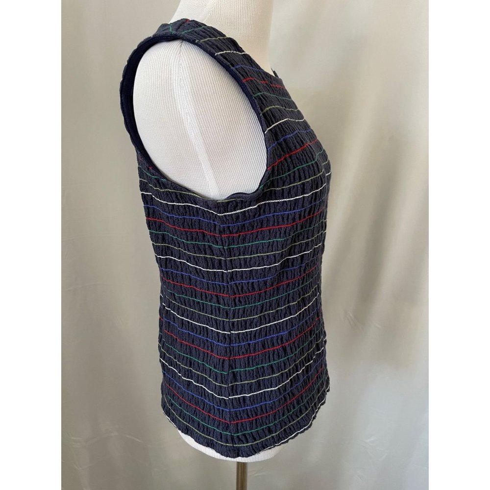 Christopher & Banks Blue Multi-Color Striped Crinkle Stretch Sleeveless/Tank Top - Picture 4 of 11